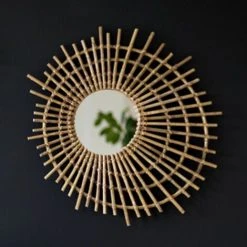 CASATERA Miroir Forme Eclipse En Rotin Naturel 59 X 53 Cm- Moka - Madera Clara