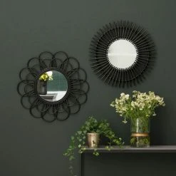 CASATERA Miroir En Rotin Forme Fleur Noir 60 Cm - Moka - Negro -Miroir Soldes Boutique 67620215 2