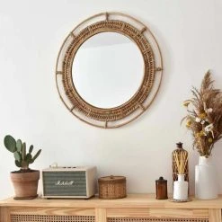CASATERA Miroir Rond En Rotin Naturel 60 Cm - Moka - Madera Clara
