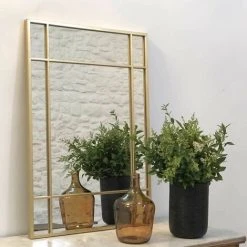 PASSAGE VERNET Miroir Art Déco En Métal Doré 97 X 67 Cm - Wallis - Intérieur/extérieur - Dorado