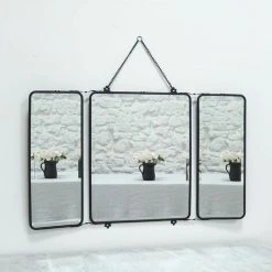 MAISON TILLEUL Miroir De Barbier 3 Faces En Métal Noir Avec Chaîne 87 X 55,5 Cm - Chaumont - Negro