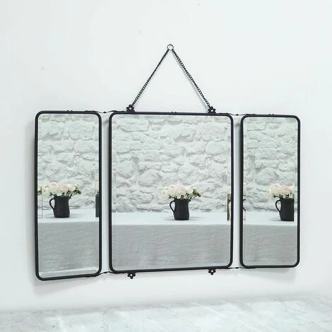 MAISON TILLEUL Miroir De Barbier 3 Faces En Métal Noir Avec Chaîne 87 X 55,5 Cm - Chaumont - Negro 3 MAISON TILLEUL Miroir De Barbier 3 Faces En Métal Noir Avec Chaîne 87 X 55,5 Cm - Chaumont - Negro