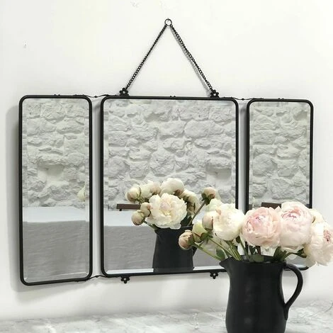 MAISON TILLEUL Miroir De Barbier 3 Faces En Métal Noir Avec Chaîne 87 X 55,5 Cm - Chaumont - Negro 5 MAISON TILLEUL Miroir De Barbier 3 Faces En Métal Noir Avec Chaîne 87 X 55,5 Cm - Chaumont - Negro – Image 3