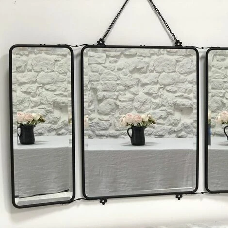 MAISON TILLEUL Miroir De Barbier 3 Faces En Métal Noir Avec Chaîne 87 X 55,5 Cm - Chaumont - Negro 6 MAISON TILLEUL Miroir De Barbier 3 Faces En Métal Noir Avec Chaîne 87 X 55,5 Cm - Chaumont - Negro – Image 4