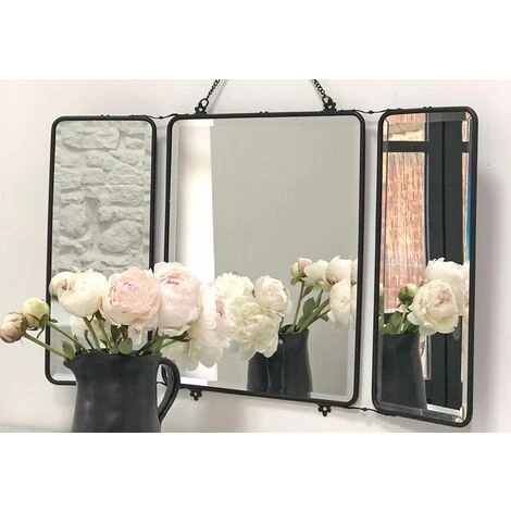 MAISON TILLEUL Miroir De Barbier 3 Faces En Métal Noir Avec Chaîne 87 X 55,5 Cm - Chaumont - Negro 7 MAISON TILLEUL Miroir De Barbier 3 Faces En Métal Noir Avec Chaîne 87 X 55,5 Cm - Chaumont - Negro – Image 5