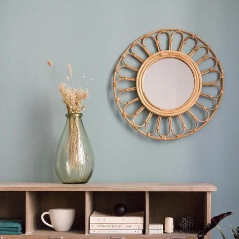 CASATERA Miroir Rond Fleur Vintage En Rotin Naturel 45 Cm - Moka - Madera Clara 4 CASATERA Miroir Rond Fleur Vintage En Rotin Naturel 45 Cm - Moka - Madera Clara – Image 2