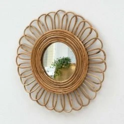 CASATERA Miroir Rond Fleur Vintage En Rotin Naturel 48 Cm - Moka - Madera Clara
