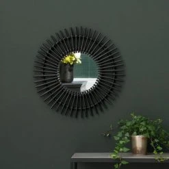CASATERA Miroir Rond Forme Soleil En Rotin Noir 57 Cm - Moka - Negro