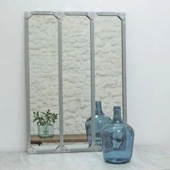 DECOCLICO FACTORY Miroir Verrière Atelier Rectangulaire En Métal Finition Zinc 60 X 83 Cm - Bricklane - Intérieur/extérieur - Plateado