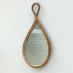 CASATERA Miroir Goutte Vintage En Rotin Naturel 28 X 54 Cm - Moka - Madera Clara