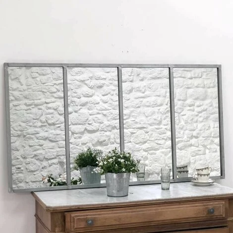 DECOCLICO FACTORY Miroir Verrière Atelier Rectangulaire Métal Finition Zinc 140 X 75 Cm - Barney - Intérieur/extérieur - Plateado 3 DECOCLICO FACTORY Miroir Verrière Atelier Rectangulaire Métal Finition Zinc 140 X 75 Cm - Barney - Intérieur/extérieur - Plateado