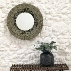 CASATERA Miroir Rond En Paille De Mendong Naturel Et Noir 80 Cm - Sorong - Madera Clara