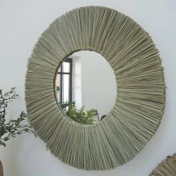 CASATERA Miroir Rond En Paille De Mendong 60 Cm - Sumba - Madera Clara