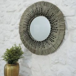 CASATERA Miroir Rond En Paille De Mendong Naturel Et Noir 60 Cm - Sorong - Madera Clara -Miroir Soldes Boutique 67620785 3