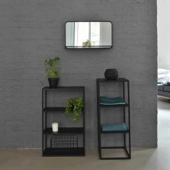 DECOCLICO FACTORY Miroir Rectangulaire En Métal Noir Avec étagère 60 X 35 Cm - Bricklane - Intérieur/extérieur - Negro -Miroir Soldes Boutique 67620812 2