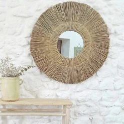 CASATERA Miroir Rond XL En Paille De Mendong 90 Cm - Sumba - Madera Clara