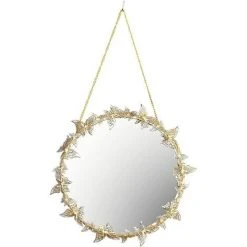 FLYME Miroirs Pour Décoration Murale, Miroir Suspendu Doré Miroir De Maquillage Mural Papillon Doré Avec Chaîne Miroir Décoratif Rond Pour Salle De Bain Chambre Salon