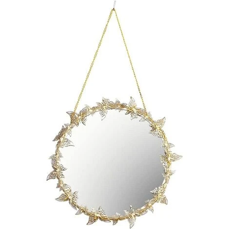 FLYME Miroirs Pour Décoration Murale, Miroir Suspendu Doré Miroir De Maquillage Mural Papillon Doré Avec Chaîne Miroir Décoratif Rond Pour Salle De Bain Chambre Salon 3 FLYME Miroirs Pour Décoration Murale, Miroir Suspendu Doré Miroir De Maquillage Mural Papillon Doré Avec Chaîne Miroir Décoratif Rond Pour Salle De Bain Chambre Salon