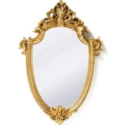 FLYME Miroir Mural Décoratif Antique En Forme De Bouclier Doré 30 × 23 Cm (petit)