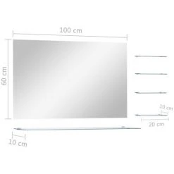 MAISONCHIC Miroir Mural Avec 5 étagères Miroir Déco / Miroir Salon Argenté 100 X 60 Cm -Miroir Soldes Boutique 67652526 5