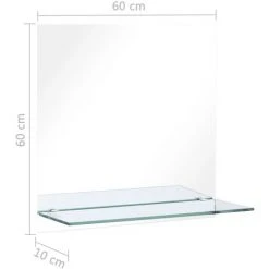 MAISONCHIC Miroir Mural Avec étagère Miroir Déco / Miroir Salon 60x60 Cm Verre Trempé