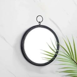 FLYME Miroir Mural Rond, 1 Pièce Miroir Décoratif Mural En Métal Noir Avec Anneau De Suspension, Miroirs En Verre Vintage Pour Vanité Salle De Bain Chambre Couloir Salon