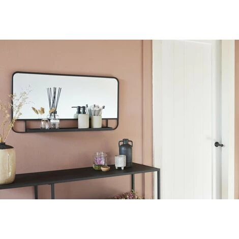LIFA LIVING Miroir Mural Métal Noir, Miroir Industriel Avec Etagère, Miroir Rectangulaire Pour Salon, Hall Ou Chambre, Miroir Mural Design Moderne 80 Cm - Noir 4 LIFA LIVING Miroir Mural Métal Noir, Miroir Industriel Avec Etagère, Miroir Rectangulaire Pour Salon, Hall Ou Chambre, Miroir Mural Design Moderne 80 Cm - Noir – Image 2