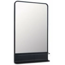 LIFA LIVING Miroir Rectangulaire Avec Espace De Rangement, Miroir Mural En Métal Noir, Miroir De Salle De Bain Design, Grand Miroir Pour Chambre Et Salon 90 Cm - Noir