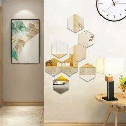 ENLENK 12 Pièces Miroir Mural Autocollant Miroirs Muraux Acrylique Hexagone Mural Autocollant Pour Maison Chambre Salon Décor ，etc- 100*86.5*50mm -Miroir Soldes Boutique 67908570 5