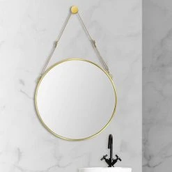 VINGO Miroir Rond En Métal Avec Corde Miroir Mural Miroir De Salle De Bain Miroir Décoratif Ø50cm Or - Or