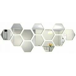 PESCE 12 PCS Acrylique Miroir Stickers Muraux Auto-Adhésif Amovible Hexagonal Décoratif Feuille De Miroir Pour La Maison Salon Chambre DecorArgent