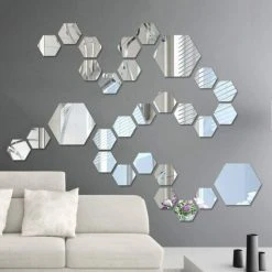PESCE 12 PCS Acrylique Miroir Stickers Muraux Auto-Adhésif Amovible Hexagonal Décoratif Feuille De Miroir Pour La Maison Salon Chambre DecorArgent -Miroir Soldes Boutique 67993779 5