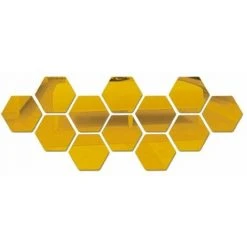 PESCE 12 PCS Acrylique Miroir Stickers Muraux Auto-Adhésif Amovible Hexagonal Décoratif Feuille De Miroir Pour La Maison Salon Chambre DecorGold
