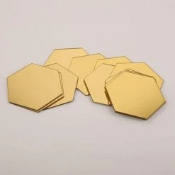 PESCE 12 PCS Acrylique Miroir Stickers Muraux Auto-Adhésif Amovible Hexagonal Décoratif Feuille De Miroir Pour La Maison Salon Chambre DecorGold -Miroir Soldes Boutique 67993803 3