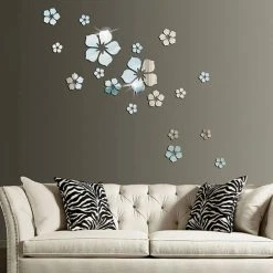 PESCE 18 Pcs Acrylique Miroir Sticker Mural Decal Pour La Maison Salon Chambre Décor 3D Fleur DIY Décoration Murale SilverSilver Flower 18 Pcs