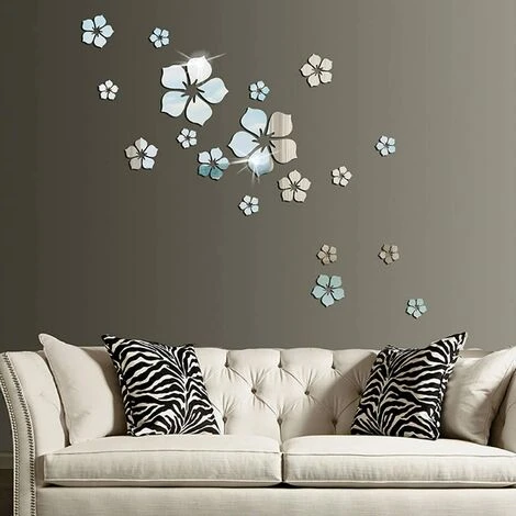 PESCE 18 Pcs Acrylique Miroir Sticker Mural Decal Pour La Maison Salon Chambre Décor 3D Fleur DIY Décoration Murale SilverSilver Flower 18 Pcs 3 PESCE 18 Pcs Acrylique Miroir Sticker Mural Decal Pour La Maison Salon Chambre Décor 3D Fleur DIY Décoration Murale SilverSilver Flower 18 Pcs