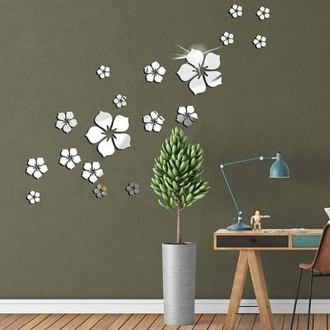 PESCE 18 Pcs Acrylique Miroir Sticker Mural Decal Pour La Maison Salon Chambre Décor 3D Fleur DIY Décoration Murale SilverSilver Flower 18 Pcs 4 PESCE 18 Pcs Acrylique Miroir Sticker Mural Decal Pour La Maison Salon Chambre Décor 3D Fleur DIY Décoration Murale SilverSilver Flower 18 Pcs – Image 2