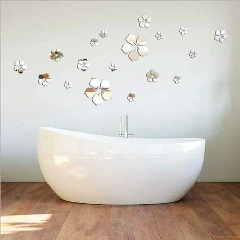 PESCE 18 Pcs Acrylique Miroir Sticker Mural Decal Pour La Maison Salon Chambre Décor 3D Fleur DIY Décoration Murale SilverSilver Flower 18 Pcs 5 PESCE 18 Pcs Acrylique Miroir Sticker Mural Decal Pour La Maison Salon Chambre Décor 3D Fleur DIY Décoration Murale SilverSilver Flower 18 Pcs – Image 3