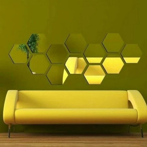 PESCE 12 PCS Acrylique Miroir Stickers Muraux Auto-Adhésif Amovible Hexagonal Décoratif Feuille De Miroir Pour La Maison Salon Chambre DecorGold 7 PESCE 12 PCS Acrylique Miroir Stickers Muraux Auto-Adhésif Amovible Hexagonal Décoratif Feuille De Miroir Pour La Maison Salon Chambre DecorGold – Image 5