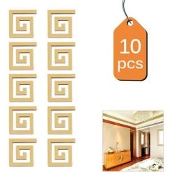 PESCE 10 Pcs DIY Acrylique Stickers Muraux Pour La Maison Chambre Chambre Décoration Moderne Labyrinthe Miroir Stickers Muraux Décor Autocollants Amovible Stickers Muraux Doré