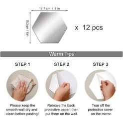 PESCE 12 Pièces Miroir Acrylique Adhésif Autocollant Mural Miroirs Muraux Stickers Salon Chambre Décor TV Fond Décoration (Hexagone, Argent) 10 PESCE 12 Pièces Miroir Acrylique Adhésif Autocollant Mural Miroirs Muraux Stickers Salon Chambre Décor TV Fond Décoration (Hexagone, Argent) -Miroir Soldes Boutique 67993983 4