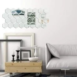 PESCE 24 Pièces Miroir Acrylique Amovible Réglage Autocollant Mural Miroir En Nid D'Abeille Pour La Maison Salon Chambre Décor (Hexagone Moyen, 5 X 4,3 X 2,5 Pouces) -Miroir Soldes Boutique 67994032 5