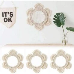 OYLDA Miroir Mural Suspendu En Macramé, Franges Suspendues Faites à La Main Ronde Décorative 8 OYLDA Miroir Mural Suspendu En Macramé, Franges Suspendues Faites à La Main Ronde Décorative -Miroir Soldes Boutique 68135807 2