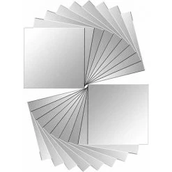 FLYME 48Pcs Miroir Autocollant Miroir Adhésif Décoratif Miroir Carrés Argenté Amovible Mosaïque Décorative Auto Adhésifs Salle De Bain Salon Chambre (15 ×15cm)