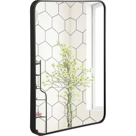 COSTWAY Miroir De Salle De Bain Mural, 56 X 77 CM, Cadre En Métal Bord Arrondis Dorée, Pour Salle De Bain, Chambre, Noir 3 COSTWAY Miroir De Salle De Bain Mural, 56 X 77 CM, Cadre En Métal Bord Arrondis Dorée, Pour Salle De Bain, Chambre, Noir