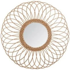 Atmosphera - Miroir Mural Rosace En Rotin D 58 Cm - Beige